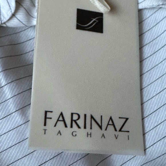 Farinaz Taghavi NWT White Black Stripe Button Down Blouse V Neck Collard… - Picture 12 of 16